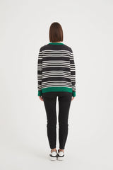 Stripe Contrast Knit - Charcoal / Ivory Stripe