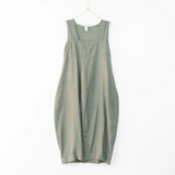 Linen Summer Dress - Elastic Back - Khaki - OS