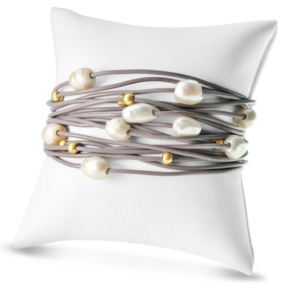 Fresh Water Pearl & Leather Bracelet - Taupal