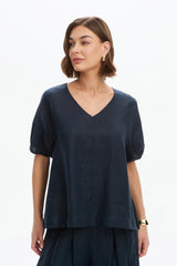 Bishop Sleeve Top - Navy