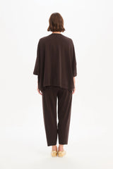 Oversized 3/4 Stripe Sleeve Tee - Chocolate / Cream Stripe