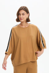 Oversized 3/4 Stripe Sleeve Tee - Cinnamon