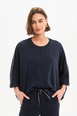 Oversized 3/4 Stripe Sleeve Tee - Navy / Navy Stripe