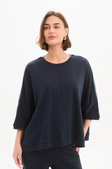 Oversized 3/4 Stripe Sleeve Tee - Navy / Navy Stripe