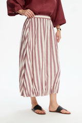 Pin Tuck Hem Stripe Skirt - Brick Stripe