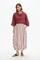 Pin Tuck Hem Stripe Skirt - Brick Stripe