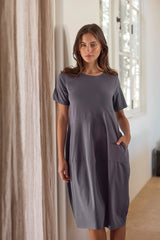 Short Sleeve Diagonal Seam Dress - Slate
