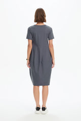 Short Sleeve Diagonal Seam Dress - Slate