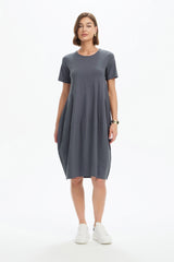 Short Sleeve Diagonal Seam Dress - Slate