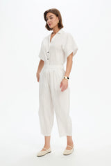 Textured Pinstripe Barrel Pant - White