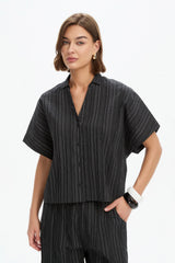 Textured Pinstripe Shirt - Black