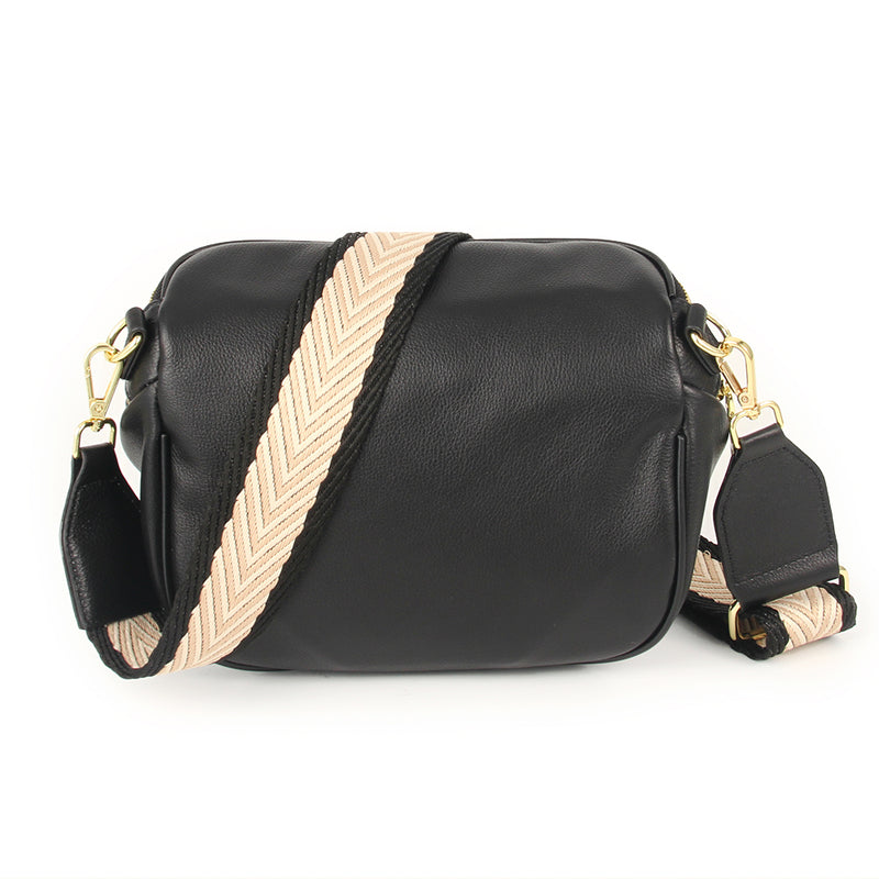 Voyager Double Front Zip Bag - Black with Gold Hardware