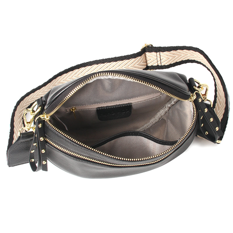 Voyager Double Front Zip Bag - Black with Gold Hardware