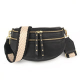 Voyager Double Front Zip Bag - Black with Gold Hardware