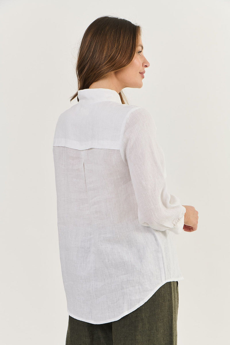 Linen Top Long Sleeve - White