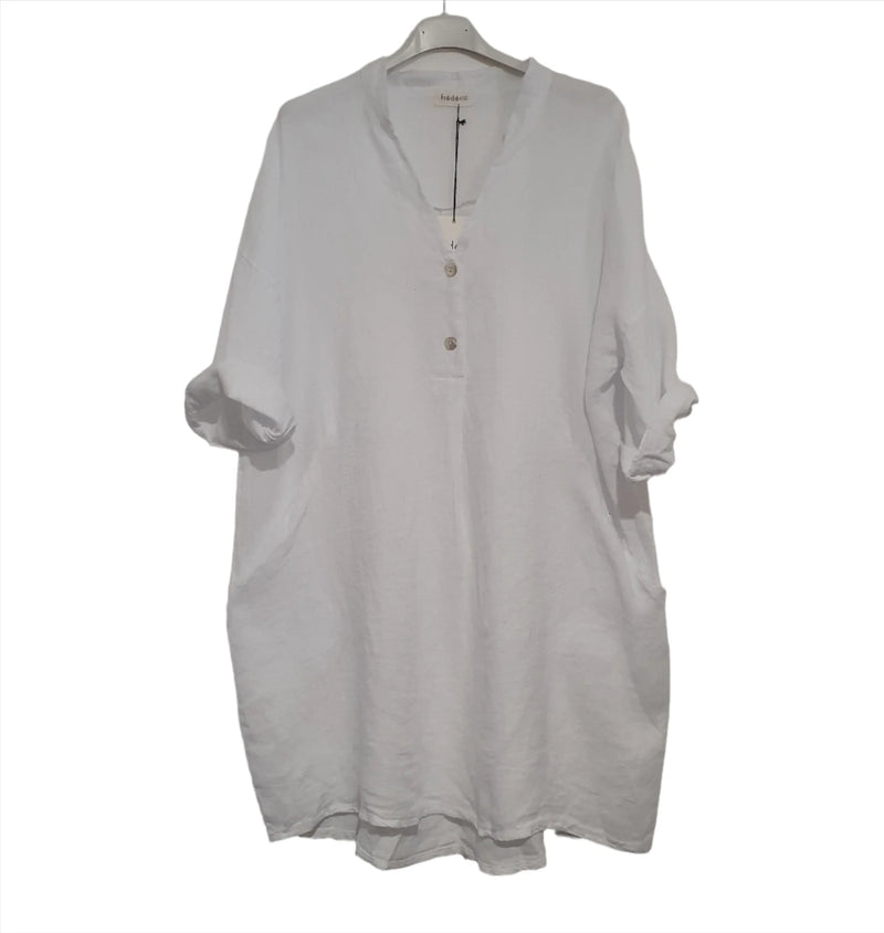 Frederic Oversized Loose Linen Shirt / Dress - White