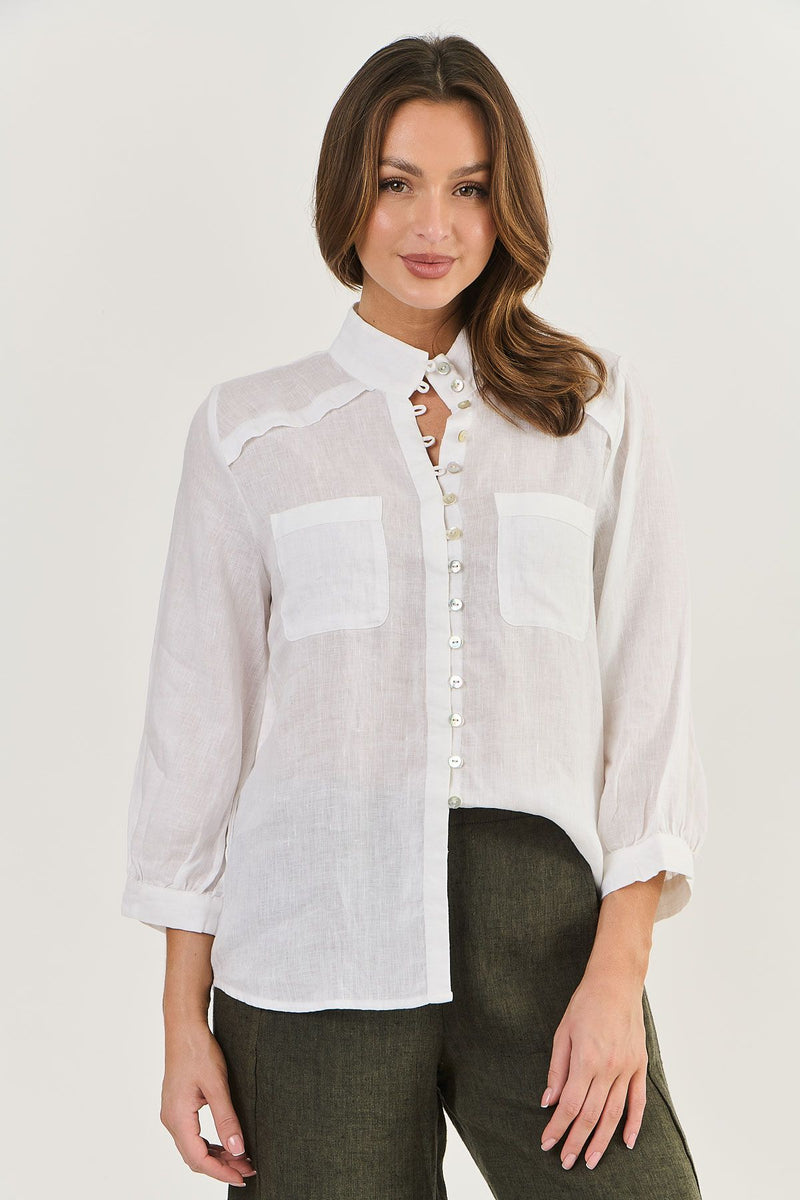 Linen Top Long Sleeve - White