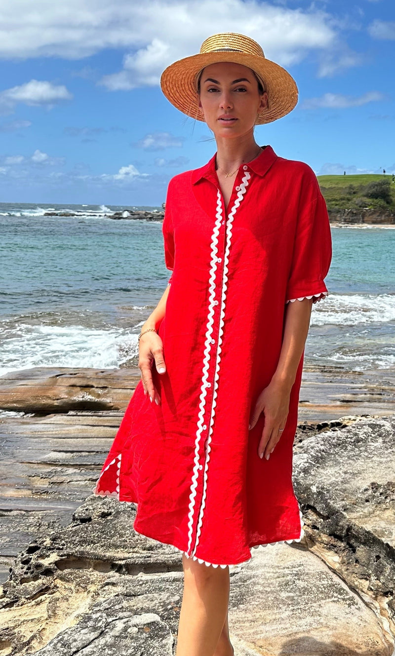 Isabel Linen Dress - Red