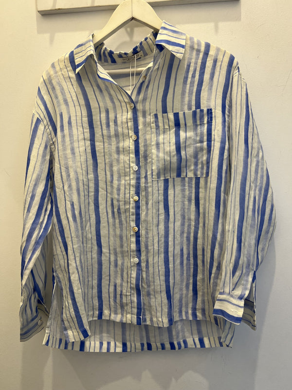 Daisy Striped Linen Shirt - Blue Stripe