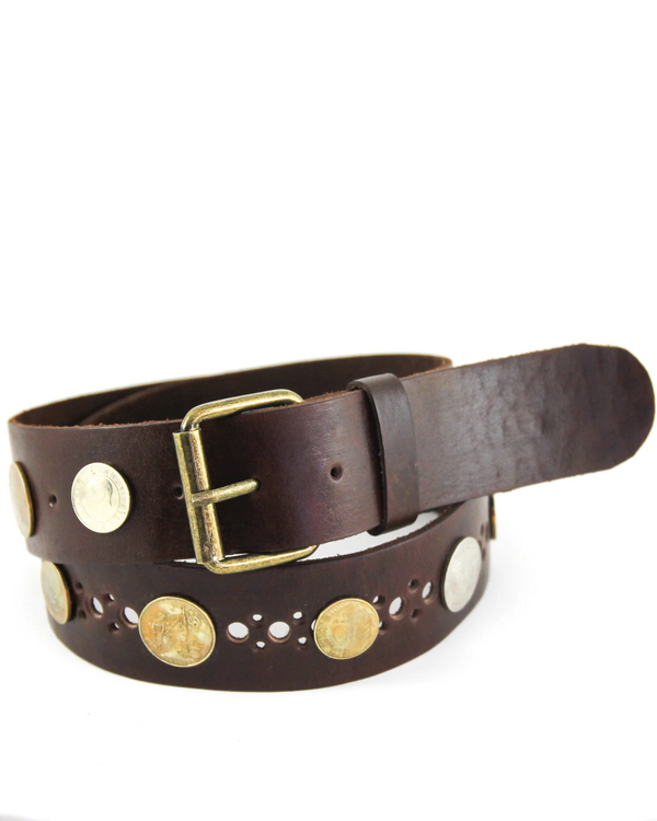 Bedouin Coin Leather Belt - Chocolate