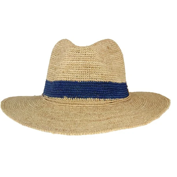 Caroline Panama Navy Stripe Raffia Hat