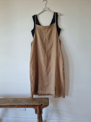 Linen Summer Dress with Frayed Edge & Pockets - Nat.