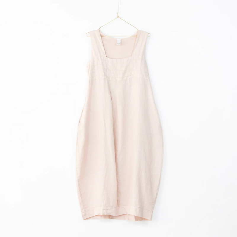 Linen Summer Dress - Elastic Back - Rose - OS