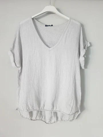 Plain Italian Linen T Shirt - Silver - OS