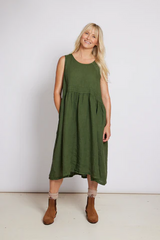 Sleeveless Linen Dress - OS - Forest Green