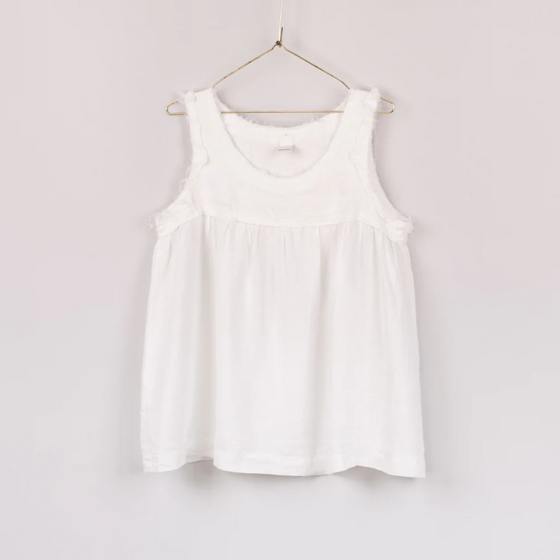 Frayed Italian Linen Summer Singlet - White